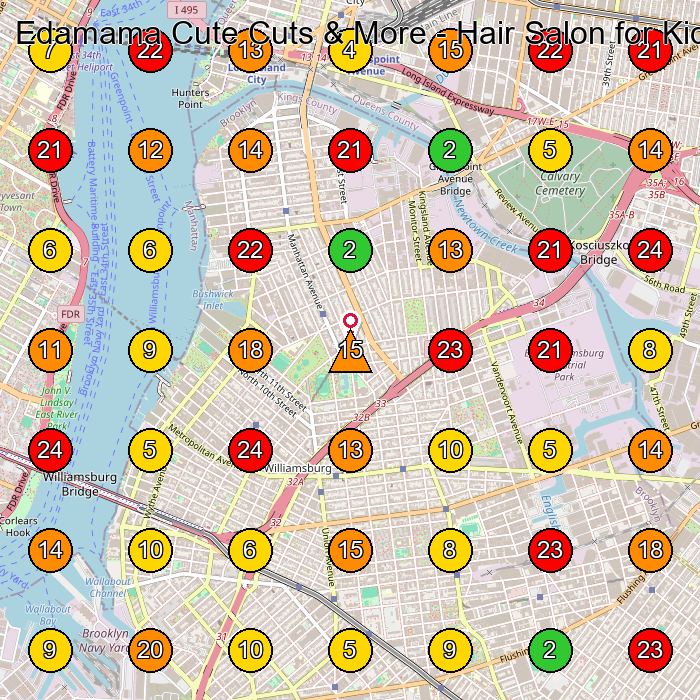 Edamama Cute Cuts & More - Hair Salon for Kids Hair Salon GeoGrid ranking map for Brooklyn NY